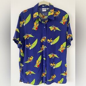 The Simpsons Bart & Milhouse Surfing Hawaiian Rayon Button Up Shirt  Sz M *B